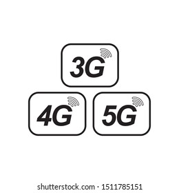 Mobile telecommunications icons. 3G, 4G and 5G technology symbols.