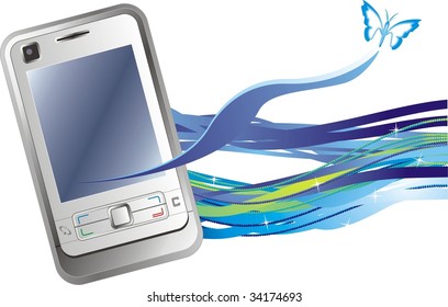 Mobile telephone and butterfly. Abstract composition. Vector