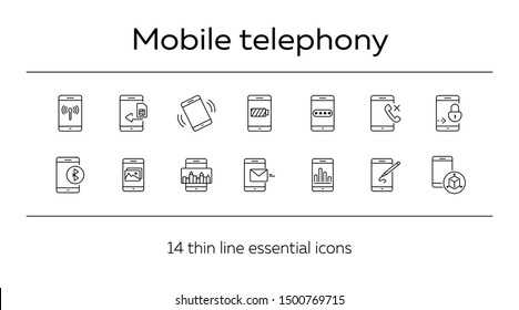 Mobile telephony icons. Set of line icons. Mobile analytics, design app, drawing app. Mobile software concept. Vector illustration can be used for topics like technology, applications, communication