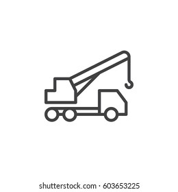 Mobile, telescopic truck mounted crane line icon, outline vector sign, linear style pictogram isolated on white. Symbol, logo illustration. Editable stroke. Pixel perfect