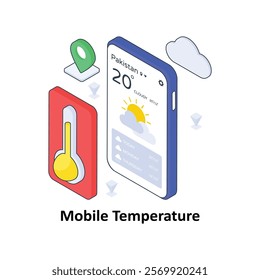 Mobile Temperature isometric Colored illustration. EPS File stock illustration