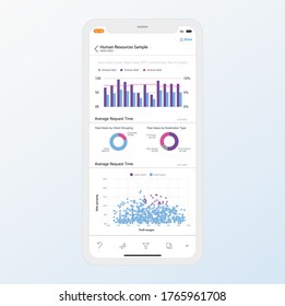 Plantilla móvil. Panel con gráficos y gráficos. Power bi app. EPS10