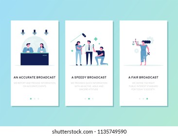 Mobile template page for broadcasting. flat design style vector graphic illustration set