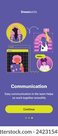 Mobile Template with Y2k illustration. Onboarding, key action, Flat design. Communication. Netizens. Technology. Retro vibe. Cyber. Retrofuturism. Education IT-specialist, product manager, designer