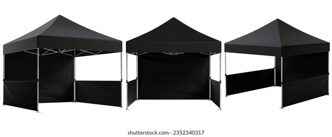 Mobile tent advertising marquee. Promotional advertising outdoor event trade show. Isolated on Black. White Background