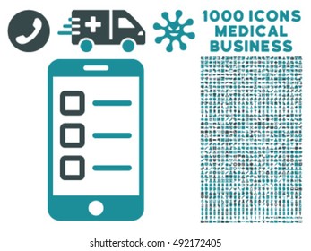 Mobile Test icon with 1000 medical business soft blue vector pictograms. Design style is flat bicolor symbols, white background.