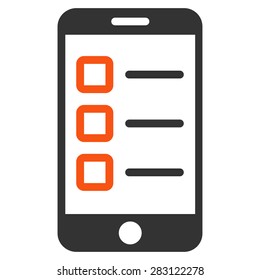 Mobile test icon from Business Bicolor Set. Vector style: bicolor flat symbol, orange and gray colors, rounded angles, white background.