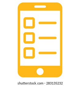 Mobile test icon from Business Bicolor Set. Vector style: flat symbol, yellow color, rounded angles, white background.