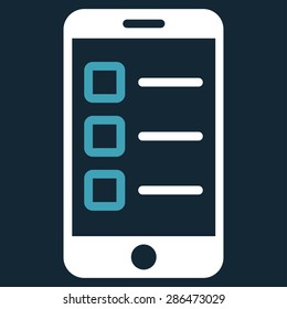 Mobile test icon from Business Bicolor Set. Vector style: bicolor flat symbol, blue and white colors, rounded angles, dark blue background.