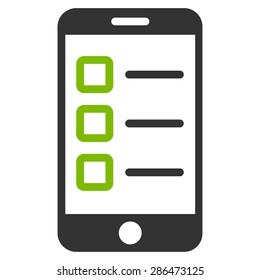 Mobile test icon from Business Bicolor Set. Vector style: bicolor flat symbol, eco green and gray colors, rounded angles, white background.