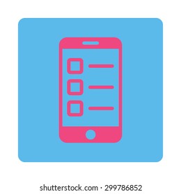 Mobile test icon. Vector style is pink and blue colors, flat rounded square button on a white background.