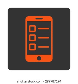 Mobile test icon. Vector style is orange and gray colors, flat rounded square button on a white background.