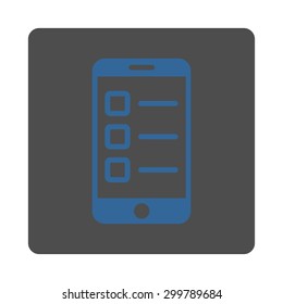 Mobile test icon. Vector style is cobalt and gray colors, flat rounded square button on a white background.