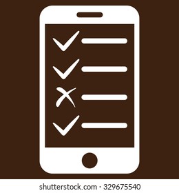Mobile Test vector icon. Style is flat symbol, white color, rounded angles, brown background.