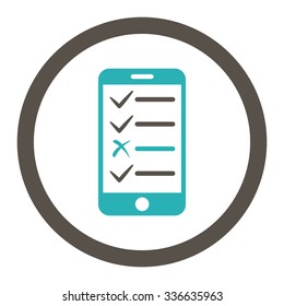 Mobile Test vector icon. Style is bicolor flat rounded symbol, grey and cyan colors, rounded angles, white background.