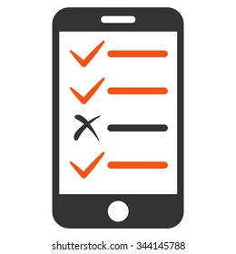 Mobile Test vector icon. Style is bicolor flat symbol, orange and gray colors, rounded angles, white background.