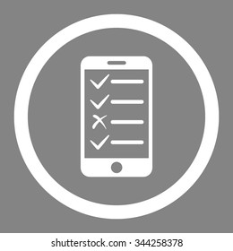 Mobile Test vector icon. Style is flat rounded symbol, white color, rounded angles, gray background.