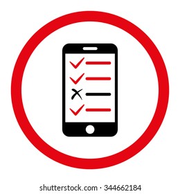 Mobile Test vector icon. Style is bicolor flat rounded symbol, intensive red and black colors, rounded angles, white background.