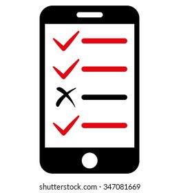 Mobile Test vector icon. Style is bicolor flat symbol, intensive red and black colors, rounded angles, white background.