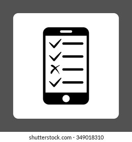 Mobile Test vector icon. Style is flat rounded square button, black and white colors, gray background.