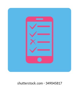 Mobile Test vector icon. Style is flat rounded square button, pink and blue colors, white background.