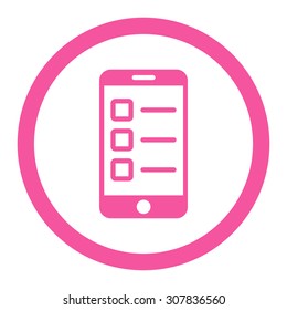 Mobile test vector icon. This rounded flat symbol is drawn with pink color on a white background.