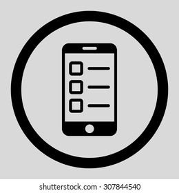 Mobile test vector icon. This rounded flat symbol is drawn with black color on a light gray background.