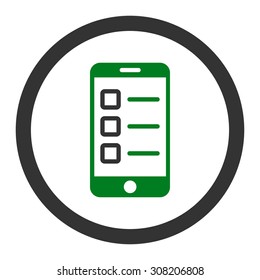 Mobile test vector icon. This rounded flat symbol is drawn with green and gray colors on a white background.