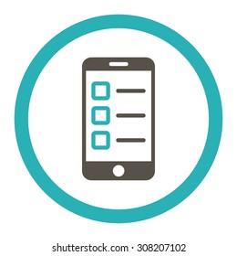 Mobile test vector icon. This rounded flat symbol is drawn with grey and cyan colors on a white background.