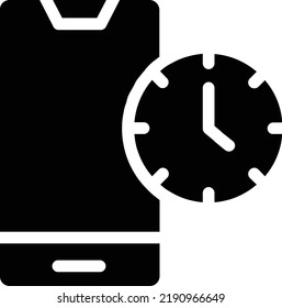 Mobile Time Icon With Glyph Style, Time Management Sign And Symbol Isolated On White Background