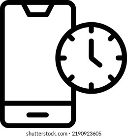 Icono De Tiempo Móvil Con Estilo De Esquema, Signo De Administración De Tiempo Y Símbolo Aislado En Fondo Blanco