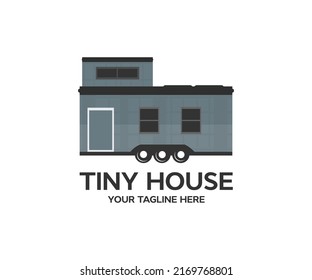 Mobile Tiny House , Tiny House Trailer  Logo Design. Modern Small Tiny House Building  Vector Design And Illustration.