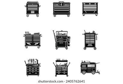 mobile tools cabinet silhouette, mobile tools cabinet vector
