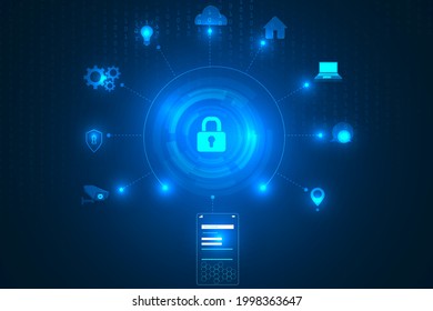 Mobile top security futuristic technology abstract background.