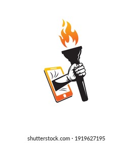 Diseño de la plantilla de logotipo de la llama de la antorcha móvil