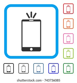 Mobile Torch icon. Flat grey iconic symbol in a blue rounded rectangular frame. Black, gray, green, blue, red, orange color variants of Mobile Torch vector. Designed for web and application UI.