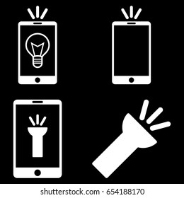 Mobile Torch vector icon clipart. Collection style is white flat symbols on a black background.