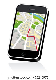 Teléfono táctil móvil con el mapa de la calle del sistema de posicionamiento global