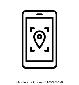 Mobile Tracking Icon. Line Art Style Design Isolated On White Background