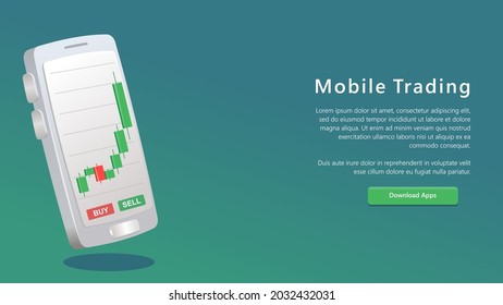 mobile trading  Business Application Template.  Application screen for trading. Candles and indicators. Stock market. crypto currency exchange. with download button. vector illustration