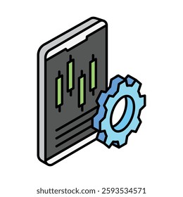 Mobile Trading isometric outline 3d mini illustration icon, use for modern concept, UI or UX kit, web and app development. related to business, finance, economy.