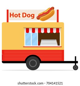 Mobile Trailer Hot Dog. Fast Food. Flat Design, Vector Illustration, Vector.