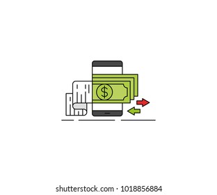 Mobile transaction conceptual icon. Mobile payment vector design. Smartphone and money illustration