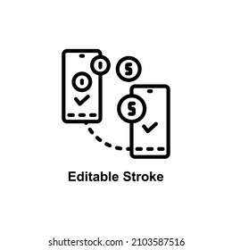 icono de transacción móvil diseñado con estilo de contorno en trazo editable para el tema del icono de aplicación móvil