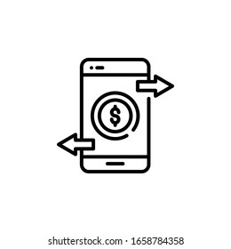 Mobile Transaction Vector Line Illustration. Business and Finance icon 