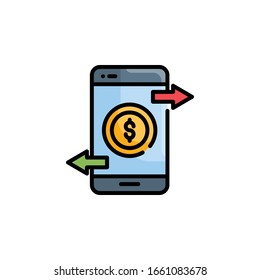 Mobile Transaction Vector Style illustration. Business and Finance Filled Outline Icon.