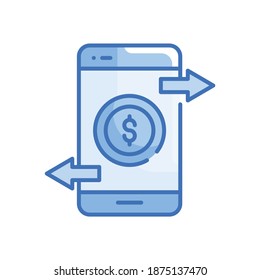  Ilustración de estilo vectorial de transacción móvil. Icono de esquema rellenado por negocios y finanzas. Archivo EPS 10