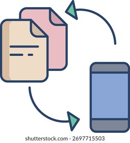 Diseño de icono de color lineal de archivos de transferencia móvil