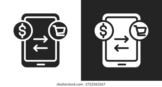 Icono de transferencia móvil en estilo de glifo blanco y negro