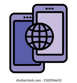 Vector de contorno de icono de transferencia móvil. Pago en línea. Efectivo de la aplicación
